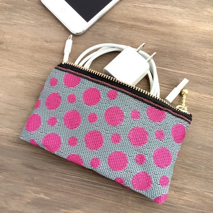 【クラウディ ピオニー】畳縁 ぺたんこ ミニポーチ 小銭入れ カードケース ドット 水玉 ピンク ブルーグレー