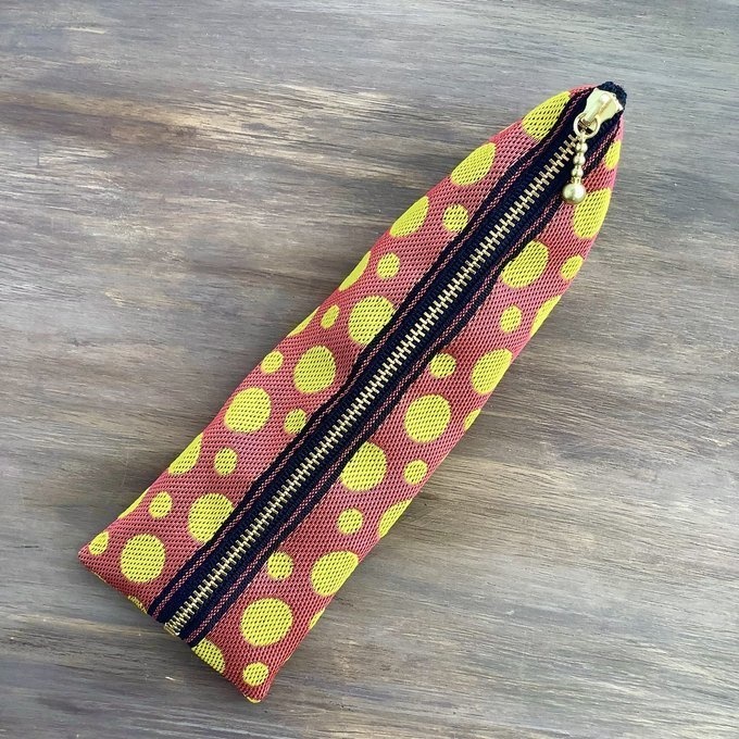 【ピンクグレープフルーツ】畳縁 テトラ型 ペンケース 水玉 オレンジ 黄色