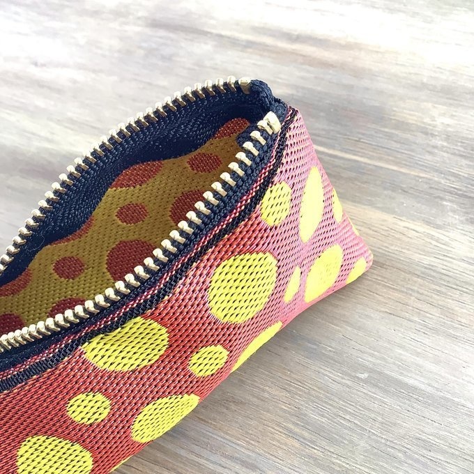 【ピンクグレープフルーツ】畳縁 テトラ型 ペンケース 水玉 オレンジ 黄色