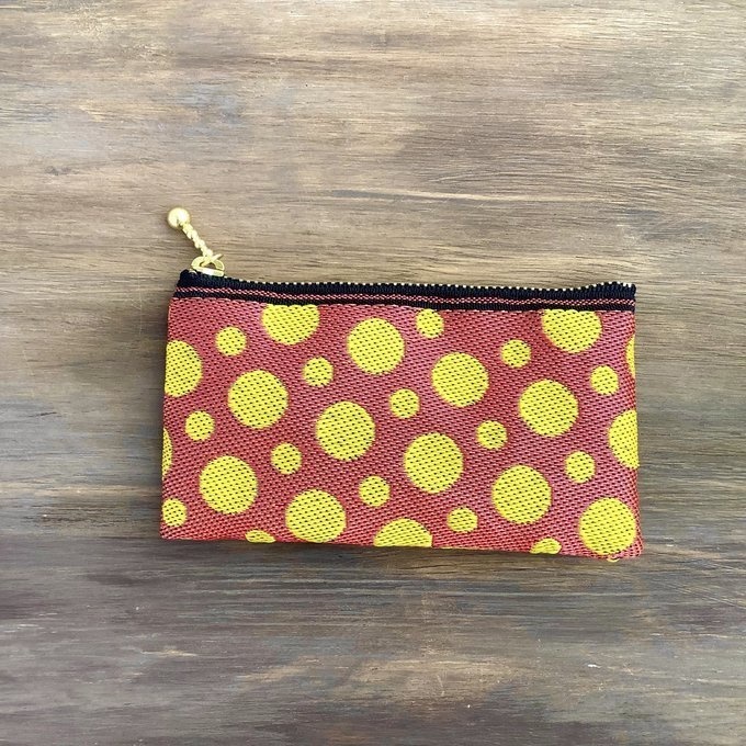 【ピンクグレープフルーツ】畳縁 ぺたんこ ミニポーチ 小銭入れ カードケース 水玉 オレンジ 黄色