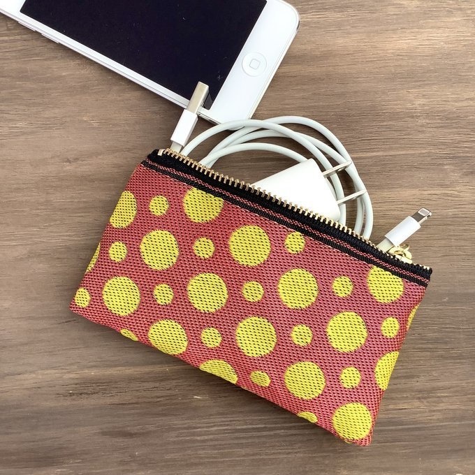 【ピンクグレープフルーツ】畳縁 ぺたんこ ミニポーチ 小銭入れ カードケース 水玉 オレンジ 黄色