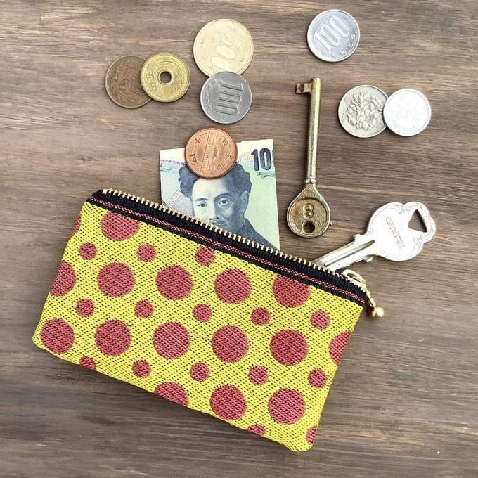 【柑橘 ドット】畳縁 ぺたんこ ミニポーチ 小銭入れ カードケース 水玉 オレンジ 黄色