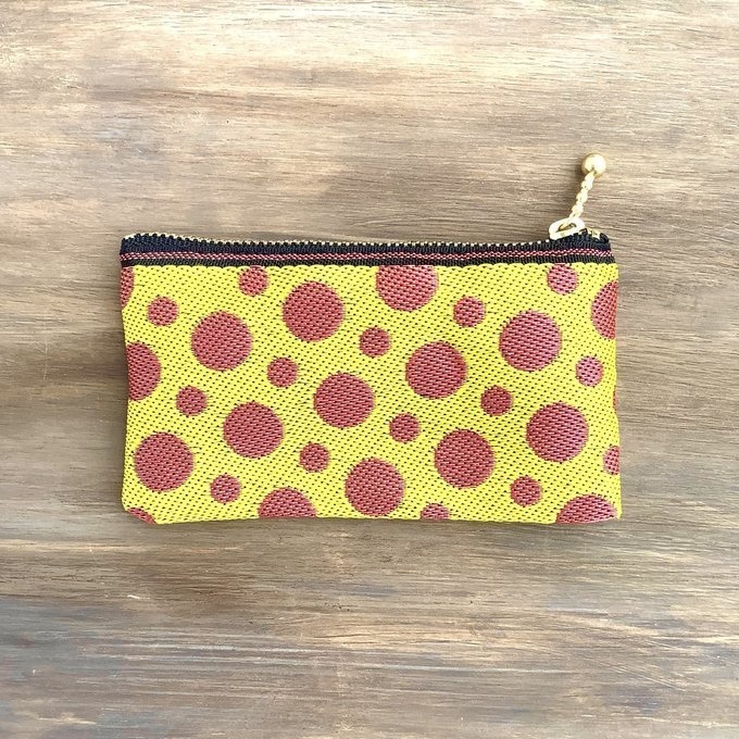 【柑橘 ドット】畳縁 ぺたんこ ミニポーチ 小銭入れ カードケース 水玉 オレンジ 黄色