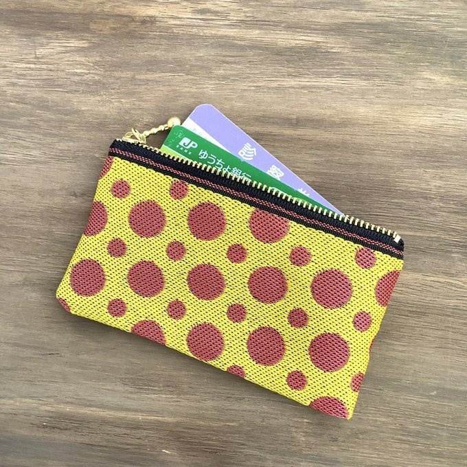 【柑橘 ドット】畳縁 ぺたんこ ミニポーチ 小銭入れ カードケース 水玉 オレンジ 黄色