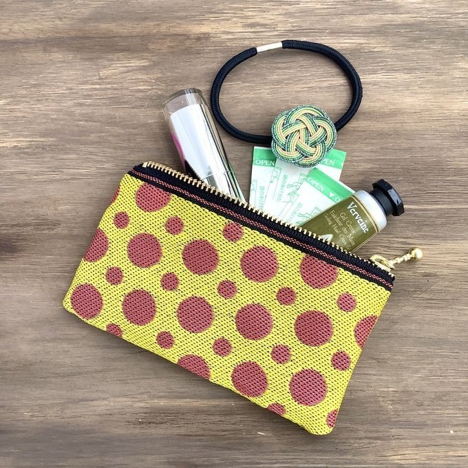 【柑橘 ドット】畳縁 ぺたんこ ミニポーチ 小銭入れ カードケース 水玉 オレンジ 黄色