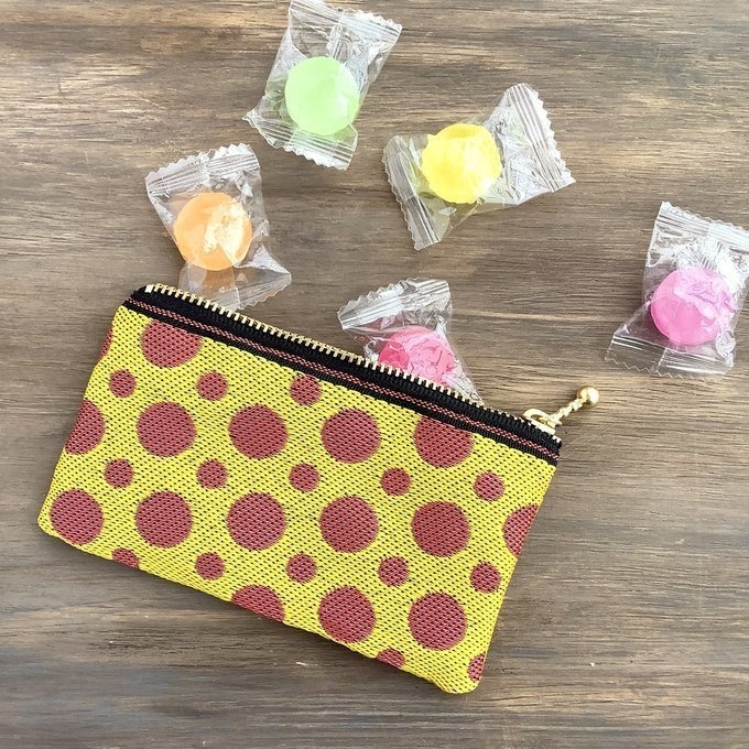 【柑橘 ドット】畳縁 ぺたんこ ミニポーチ 小銭入れ カードケース 水玉 オレンジ 黄色