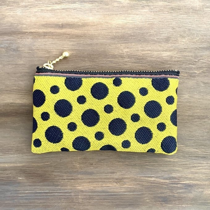 【チーター】畳縁 ぺたんこ ミニポーチ 小銭入れ カードケース ドット 水玉 黒 黄色