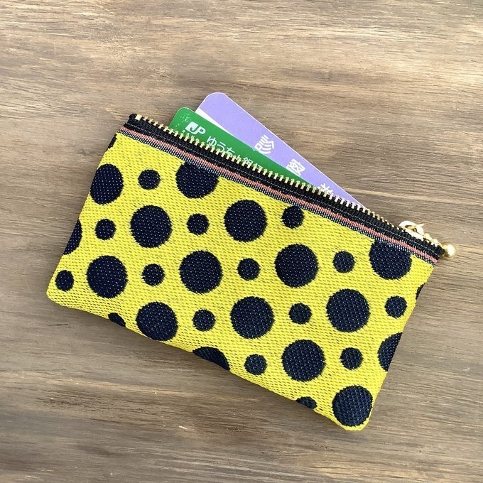 【チーター】畳縁 ぺたんこ ミニポーチ 小銭入れ カードケース ドット 水玉 黒 黄色