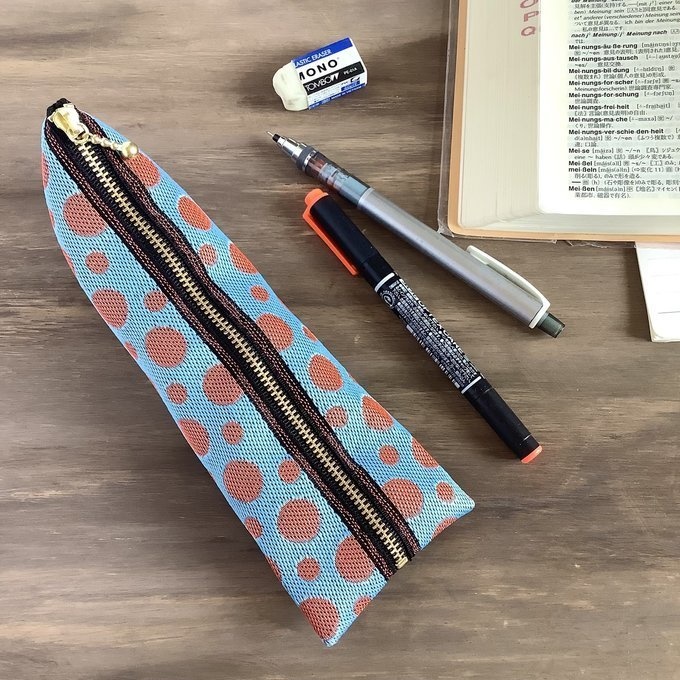 【みかん畑】畳縁 ぺたんこ ミニポーチ 小銭入れ カードケース 水玉 空色 オレンジ 水色