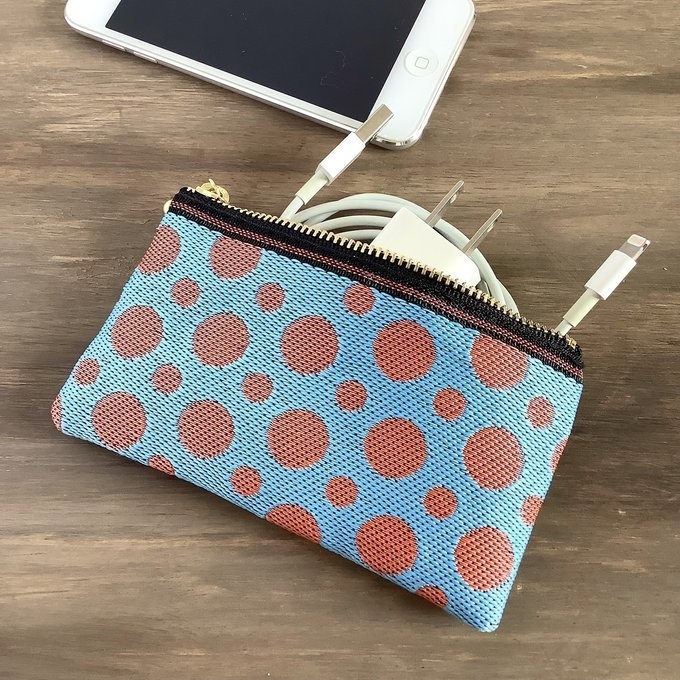 【みかん畑】畳縁 ぺたんこ ミニポーチ 小銭入れ カードケース 水玉 空色 オレンジ 水色