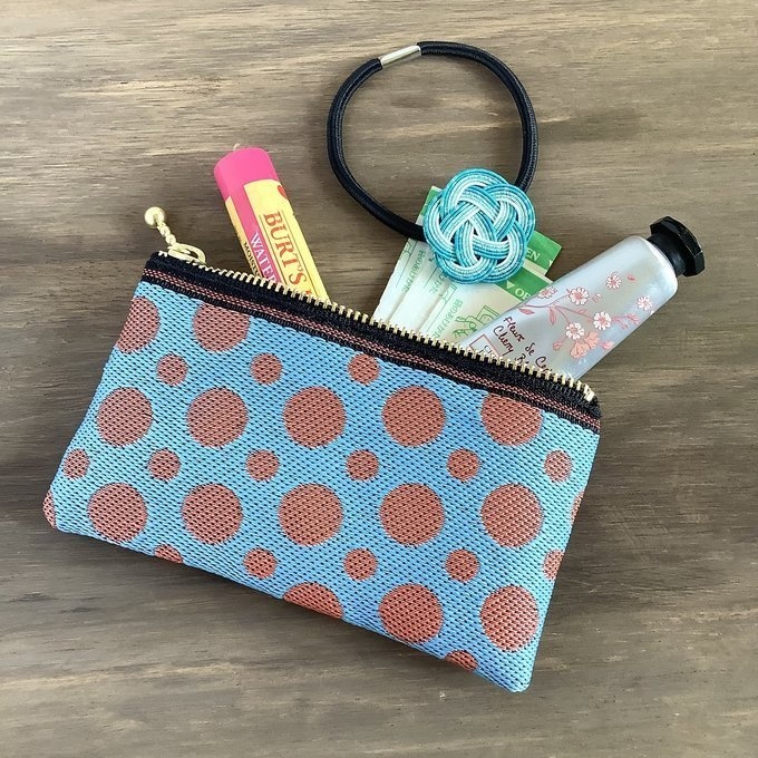 【みかん畑】畳縁 ぺたんこ ミニポーチ 小銭入れ カードケース 水玉 空色 オレンジ 水色