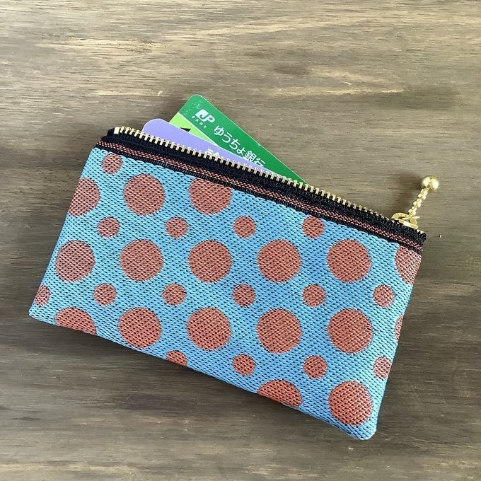 【みかん畑】畳縁 ぺたんこ ミニポーチ 小銭入れ カードケース 水玉 空色 オレンジ 水色