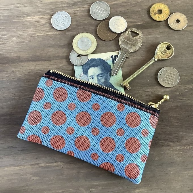 【みかん畑】畳縁 ぺたんこ ミニポーチ 小銭入れ カードケース 水玉 空色 オレンジ 水色