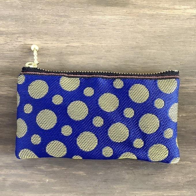 【チョウチンアンコウ】畳縁 ぺたんこ ミニポーチ 小銭入れ カードケース ドット 水玉 紺色 金色