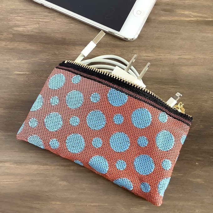 【赤土の雨】畳縁 ぺたんこ ミニポーチ 小銭入れ カードケース 水玉 ドット オレンジ 水色