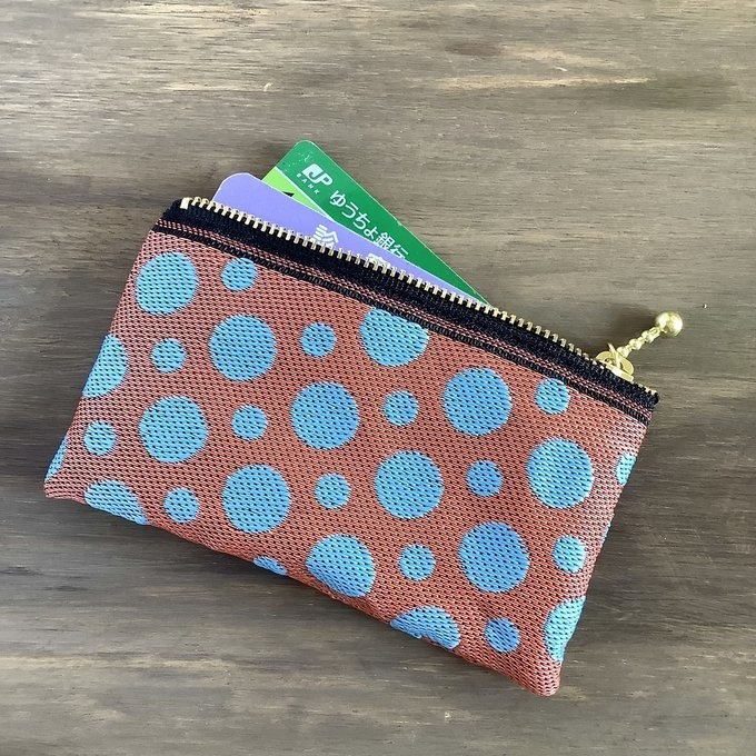 【赤土の雨】畳縁 ぺたんこ ミニポーチ 小銭入れ カードケース 水玉 ドット オレンジ 水色