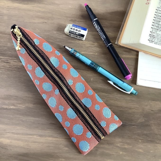 【赤土の雨】畳縁 ぺたんこ ミニポーチ 小銭入れ カードケース 水玉 ドット オレンジ 水色