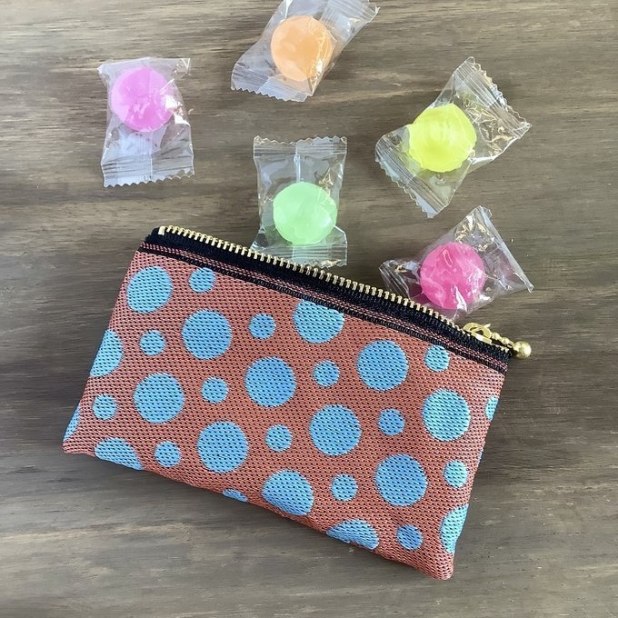 【赤土の雨】畳縁 ぺたんこ ミニポーチ 小銭入れ カードケース 水玉 ドット オレンジ 水色
