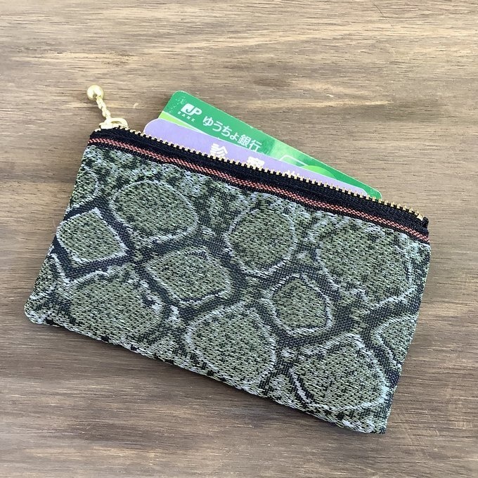 【青蛇柄】畳縁 ぺたんこ ミニポーチ 小銭入れ カードケース ブルー ヘビ パイソン