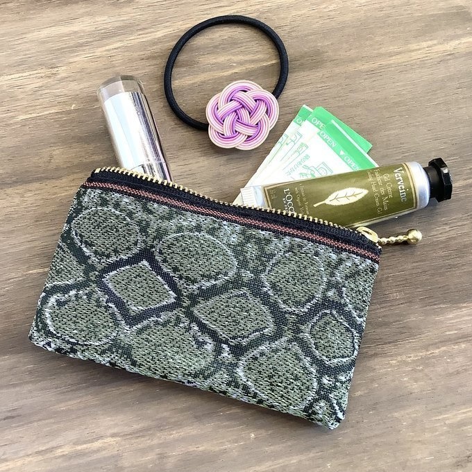 【青蛇柄】畳縁 ぺたんこ ミニポーチ 小銭入れ カードケース ブルー ヘビ パイソン