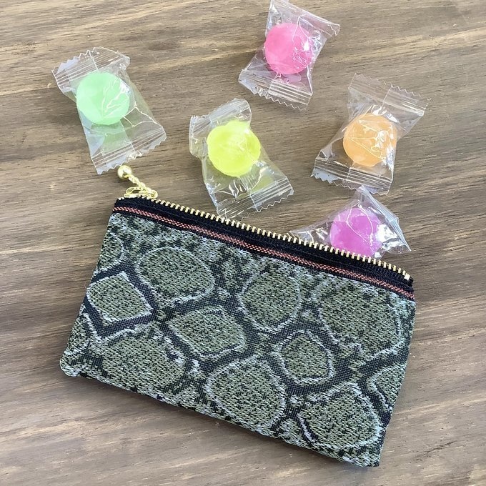 【青蛇柄】畳縁 ぺたんこ ミニポーチ 小銭入れ カードケース ブルー ヘビ パイソン