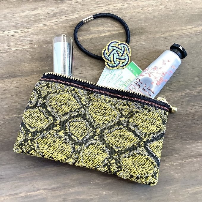 【金蛇柄】畳縁 ぺたんこ ミニポーチ 小銭入れ カードケース ゴールド ヘビ パイソン