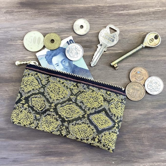 【金蛇柄】畳縁 ぺたんこ ミニポーチ 小銭入れ カードケース ゴールド ヘビ パイソン