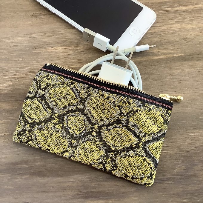 【金蛇柄】畳縁 ぺたんこ ミニポーチ 小銭入れ カードケース ゴールド ヘビ パイソン