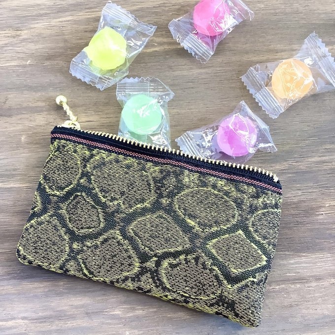 【茶蛇柄】畳縁 ぺたんこ ミニポーチ 小銭入れ カードケース ブラウン ヘビ パイソン