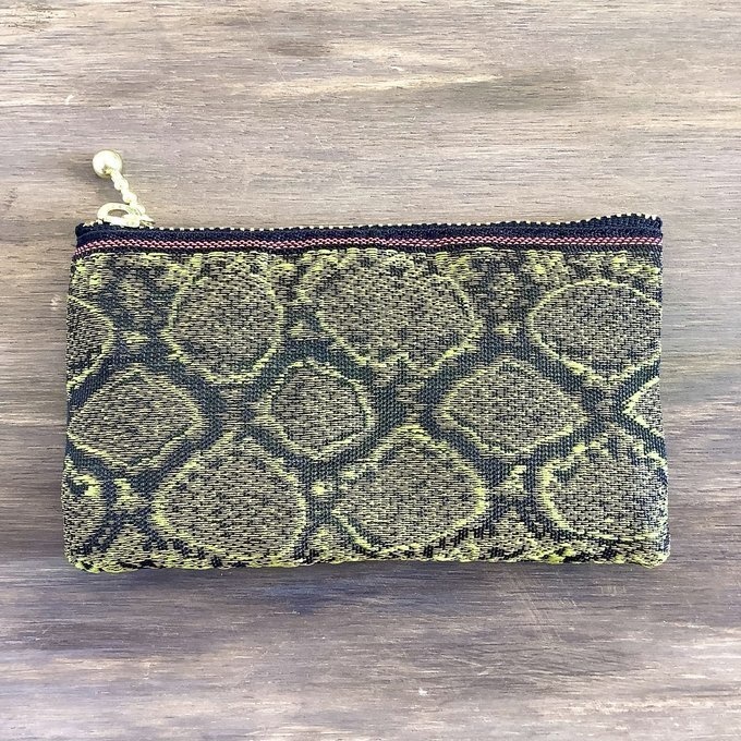 【茶蛇柄】畳縁 ぺたんこ ミニポーチ 小銭入れ カードケース ブラウン ヘビ パイソン