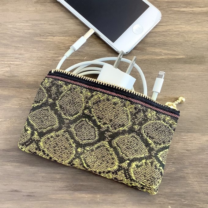 【茶蛇柄】畳縁 ぺたんこ ミニポーチ 小銭入れ カードケース ブラウン ヘビ パイソン