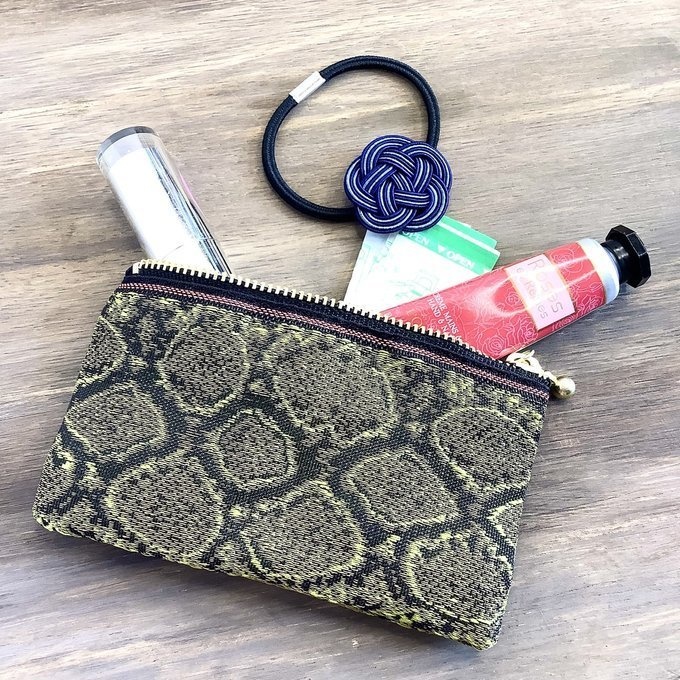 【茶蛇柄】畳縁 ぺたんこ ミニポーチ 小銭入れ カードケース ブラウン ヘビ パイソン