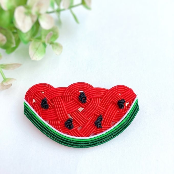 水引 バレッタ【すいか】赤 可愛い スイカ