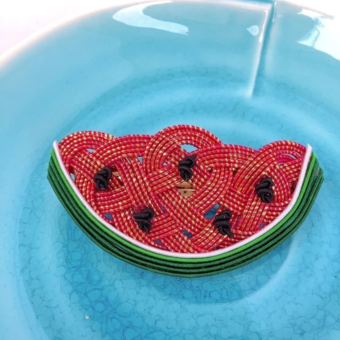 水引 バレッタ【すいか】キラキラ赤 可愛い スイカ