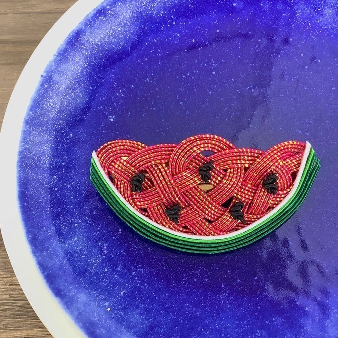 水引 バレッタ【すいか】キラキラ赤 可愛い スイカ