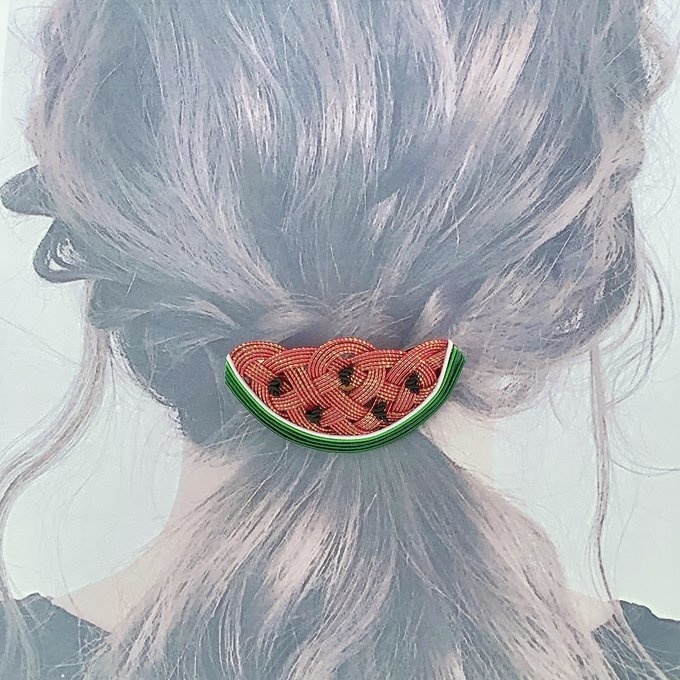 水引 バレッタ【すいか】キラキラ赤 可愛い スイカ