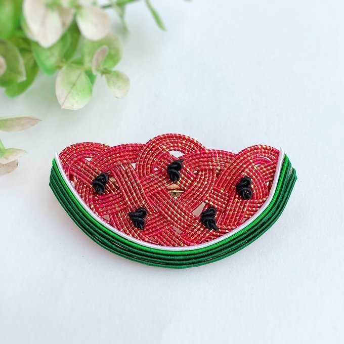 水引 バレッタ【すいか】キラキラ赤 可愛い スイカ