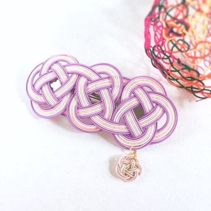 水引【なでしこ】お花が揺れるバレッタ 和風 ピンク パープル