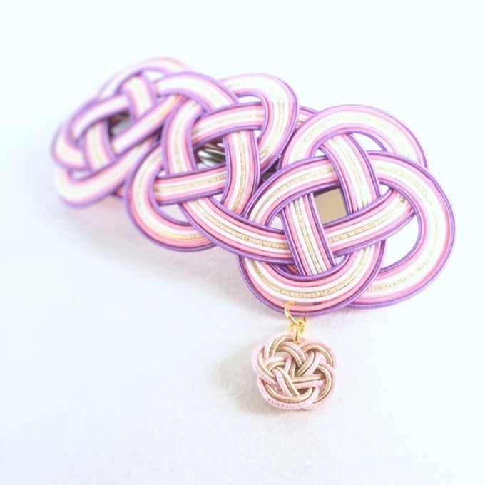 水引【なでしこ】お花が揺れるバレッタ 和風 ピンク パープル