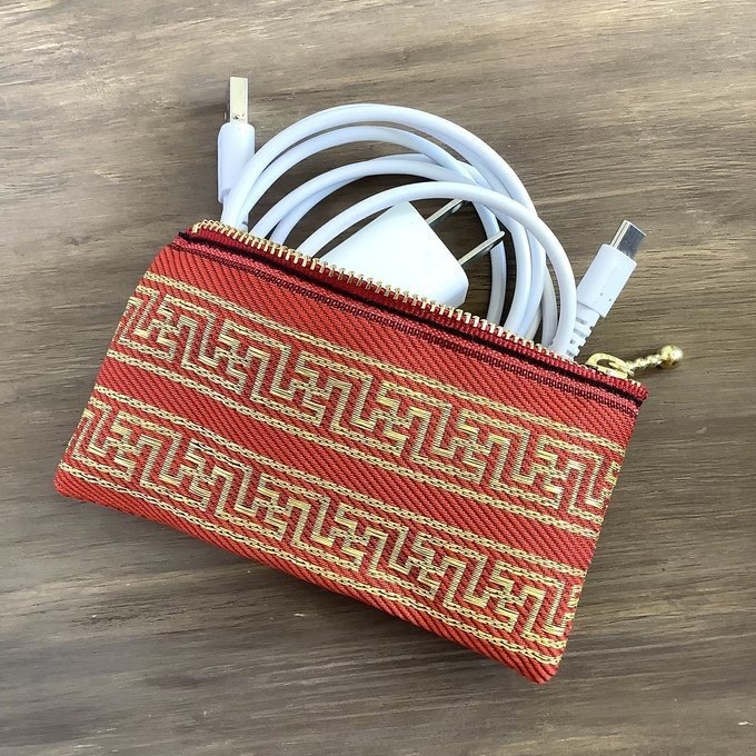 【ラーメン模様(雷文様)】畳縁 ぺたんこ ミニポーチ 小銭入れ カードケース 赤 チャイナ