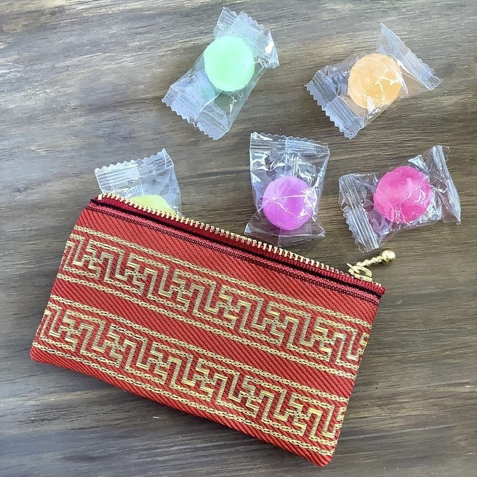 【ラーメン模様(雷文様)】畳縁 ぺたんこ ミニポーチ 小銭入れ カードケース 赤 チャイナ