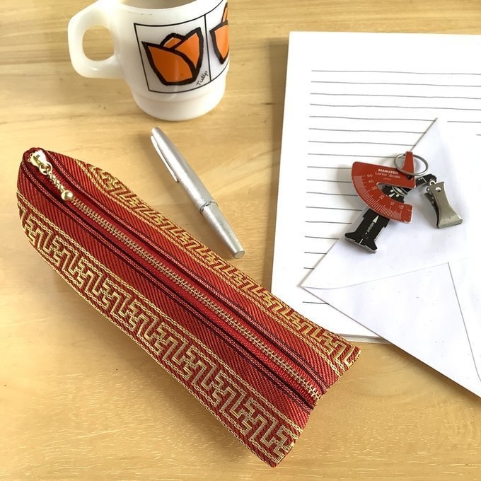 【ラーメン模様(雷文様)】畳縁 ぺたんこ ミニポーチ 小銭入れ カードケース 赤 チャイナ