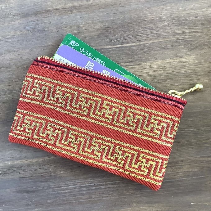 【ラーメン模様(雷文様)】畳縁 ぺたんこ ミニポーチ 小銭入れ カードケース 赤 チャイナ