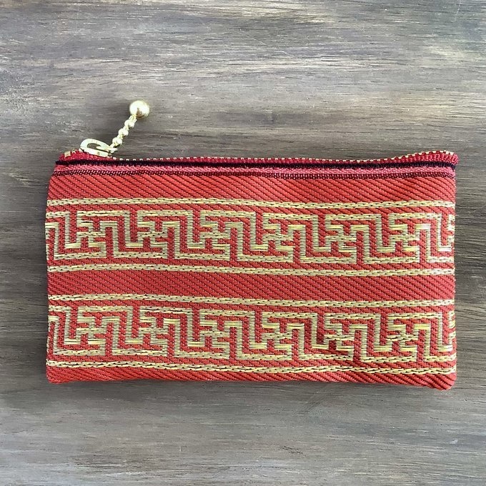 【ラーメン模様(雷文様)】畳縁 ぺたんこ ミニポーチ 小銭入れ カードケース 赤 チャイナ
