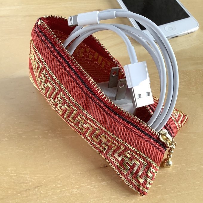 【ラーメン模様(雷文様)】畳縁 ぺたんこ ミニポーチ 小銭入れ カードケース 赤 チャイナ