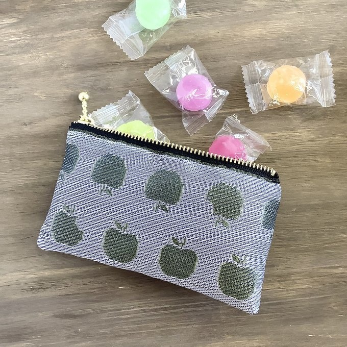 【金のりんご】畳縁 ぺたんこ ミニポーチ 小銭入れ カードケース リンゴ エデン レトロ