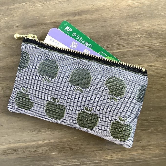 【金のりんご】畳縁 ぺたんこ ミニポーチ 小銭入れ カードケース リンゴ エデン レトロ