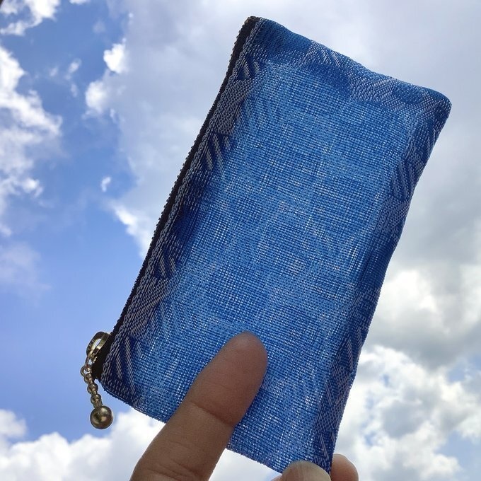 【しゃぼん玉】畳縁 テトラ型 ペンケース ブルー 水玉 ドット