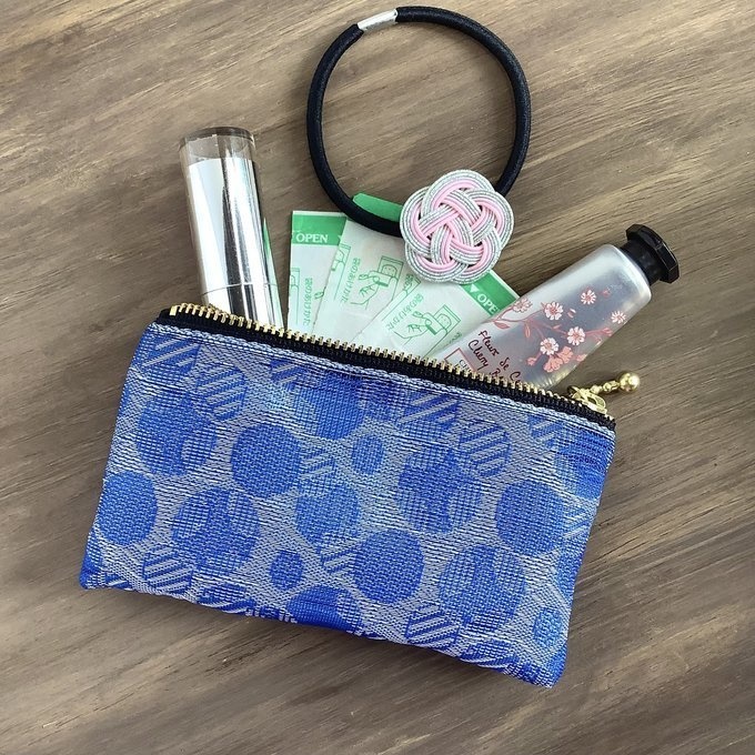 【しゃぼん玉】畳縁 テトラ型 ペンケース ブルー 水玉 ドット