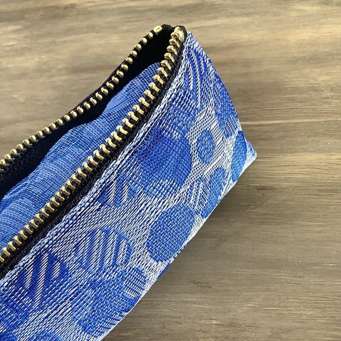 【しゃぼん玉】畳縁 テトラ型 ペンケース ブルー 水玉 ドット